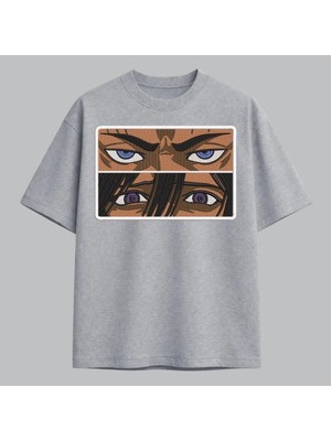 Gojo ve Madara Anime Gözler Nakışlı Tişört Unisex %100 Pamuk