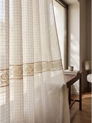 Buldan Concept İşi Otantik Ara Dantelli Natural Perde 160X220 Cm