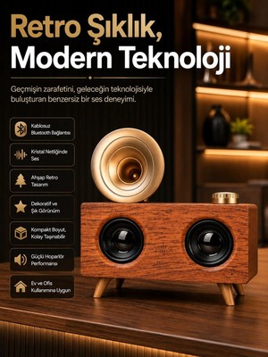Epilons Gramafon Nostaljik Radyo Yüksek Ses Kalitesi USB Tf Kart Aux