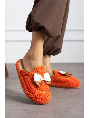 Moda Comfy Turuncu Kadın Panduf Ev Terliği Rahat Kışlık Hediyelik Çeyizlik Misafir Terliği