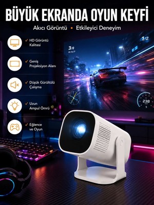 Epilons Şarjlı Projeksiyon Oyun Sinema Projektörü 4k Hd Görüntü Kaliteli Yeni Nesil