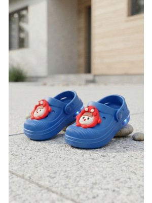 Moda Saks Mavi Emojili Günlük Sahil Plaj Havuz Işıklı Çocuk Terlik & Sandalet
