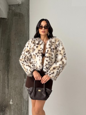 Moda Durağı Yakasız Ithal Premium Kaliteli Kürk Snow Leopard