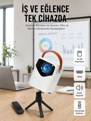 Epilons Projeksiyon Ev Sineması Bluetooth 4k Hd Kaliteli Görüntü Kumandalı