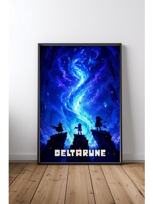 Deltarune Heroes Before Blue Crystal Fountain Çerçeveli Tablo Poster Salon Duvar Dekoru Hediye