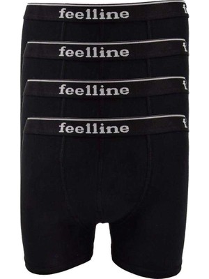 4 Adet Feelline Siyah Pamuklu Doğal Likralı Erkek Boxer — Beden: Xl