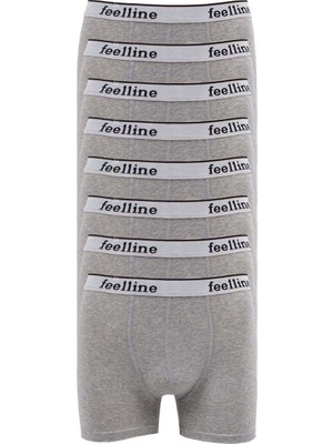 8 Adet Feelline Gri Pamuklu Doğal Likralı Erkek Boxer — Beden: Xl