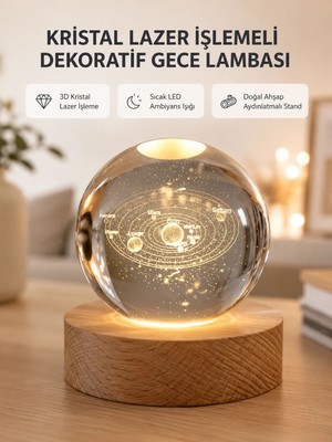 Epilons Usb Bağlantılı Işıklı Kristal Küre Modern Ahşap Tabanlı Dekor