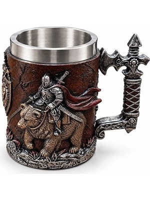 Marsilyan Savaşçı Şövalye Figürlü 3 D Kabartmalı Paslanmaz Çelik Kupa Bardak ALK6343