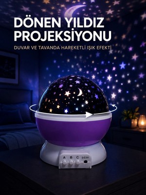 Marsilyan Yıldız Projeksiyon Lambası Döner Başlıklı Renkli Çocuk Odası Gece Işığı