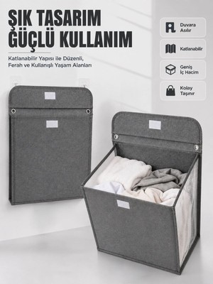 Marsilyan Duvara Asılabilir Katlanabilir Kirli Çamaşır Sepeti Geniş Hacimli Düzenleyici