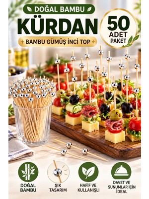 50’li Gümüş Top Başlıklı 12 cm Bambu Kürdan Seti – Kokteyl, Tatlı ve Davet Sunumları Için Şık Seçim