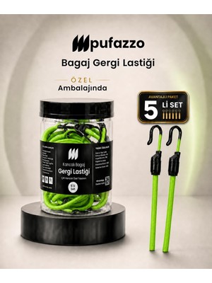 Pufazzo Kancalı Bagaj Gergi Lastiği 5'li Ekonomik Paket (Yeşil)