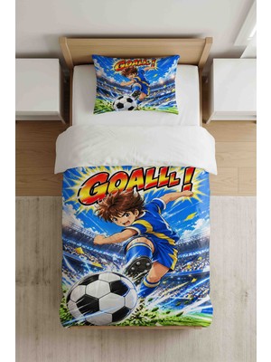 Luvis Store Goal Strike - Efsane Vuruş Anime Futbolcu Temalı Tek Kişilik Erkek Çocuk Nevresim Takımı - Çarşafsız