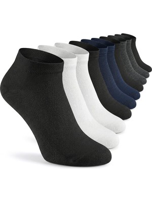 Winwith 10'lu Pamuklu Dikişsiz Düz Gündelik Klasik Erkek Kadın Sneaker Çorap