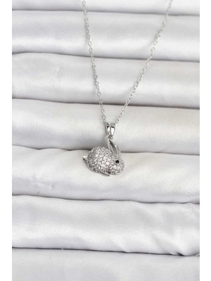 Bin1çeşit Zirkon Taşlı Tavşan Kolye 45 cm Gümüş Renk Çelik Zincir