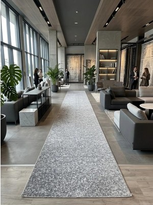 Plato Halı Modern Gri Desenli Kaymaz Taban Salon Hol, Koridor Mutfak Yıkanabilir Jel Kesme Yolluk