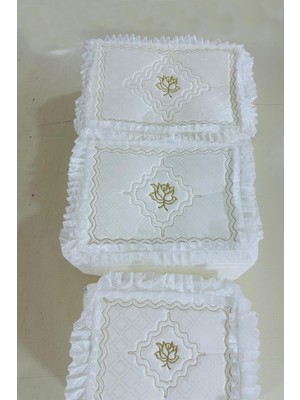 Çelik - Ticaret Çeyizlik Gül Figürlü Çiçek Işlemeli Krem 3lü Bohça, Nişan Gelin Damat Hurcu 3lü