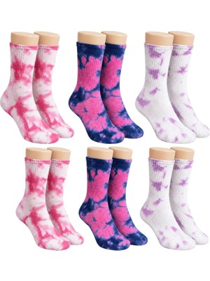 Çelik - Ticaret Unisex Batik Desenli Çorap 6'lı Set Pamuklu Renkli Uzun Soket Dikişsiz Nefes Alan Günlük Spor Çorabı