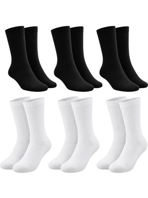 Çelik - Ticaret Unisex Basic Siyah Beyaz Soket Çorap 6'lı Set Kadın Erkek Spor Günlük Uzun Ribanalı Rahat Çorap Set