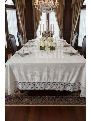 Çelik - Ticaret Tek Masa Örtüsü Kadife 160X220CM - Dantelli Yemek Masası Örtüsü 160X220CM Tek Masa