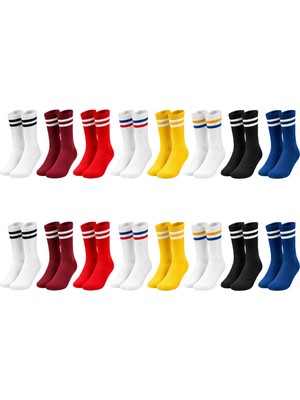 Çelik - Ticaret Unisex Renkli Çorap Çizgili 16'lı Set Uzun Soket Günlük Spor Kolej Stil Rahat Kadın Erkek Çorabı