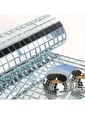 MiraLive Kare Silver Cam Mozaik Fayans Çıkartmaları El Işi Kare Cam Fayans Kendinden Yapışkanlı Aynalı Dekor Panel 30X30 cm (4887)