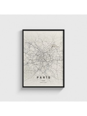 Domirus Paris, Fransa Şehir Haritası Tablo Çerçeveli Poster Duvar Dekorasyonu