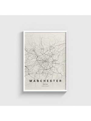 Domirus Manchester, Ingiltere Şehir Haritası Tablo Çerçeveli Poster Duvar Dekorasyonu