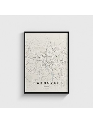 Domirus Hannover, Almanya Şehir Haritası Tablo Çerçeveli Poster Duvar Dekorasyonu