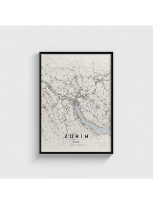 Domirus Zürih, Isviçre Şehir Haritası Tablo Çerçeveli Poster Duvar Dekorasyonu