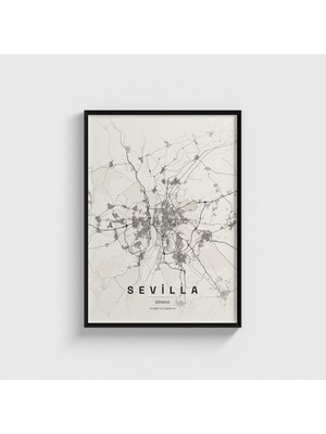 Domirus Sevilla, Ispanya Şehir Haritası Tablo Çerçeveli Poster Duvar Dekorasyonu