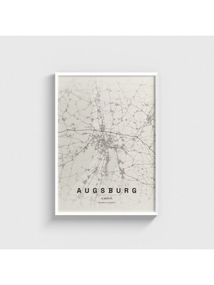 Domirus Augsburg, Almanya Şehir Haritası Tablo Çerçeveli Poster Duvar Dekorasyonu
