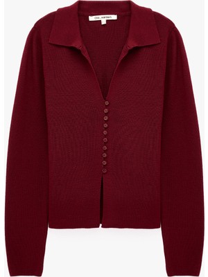 Koton Düğmeli Slim Fit  V Yaka Uzun Kollu Triko Kazak