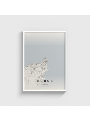 Domirus Rodos (Rhodes), Yunanistan Şehir Haritası Tablo Çerçeveli Poster Duvar Dekorasyonu