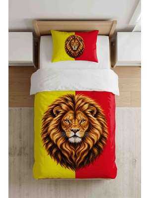 Luvis Store Sarı Kırmızı Aslan Desenli Tek Kişilik Nevresim Takımı - Çarşaflı