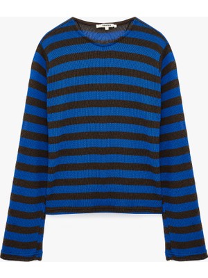Koton Slim Fit Bisiklet Yaka Uzun Kollu Çizgili Tişört