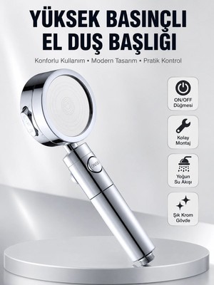 Marsilyan Kolay Montajlı 3 Modlu Yüksek Basınç Duş Başlığı