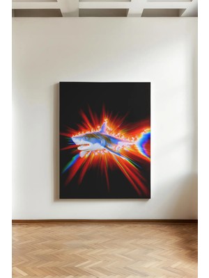 Kanvaspera Neon Spektral Shark Köpek Balığı - Kanvas Tablo - Siyah Kırmızı Mavi, Modern Dijital Sanat Duvar Dekoru
