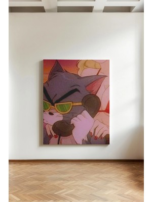 Kanvaspera Tom ve Jerry Havalı Kedi - Kanvas Tablo - Renkli, Retro Pop Art Genç Odası Duvar Dekoru
