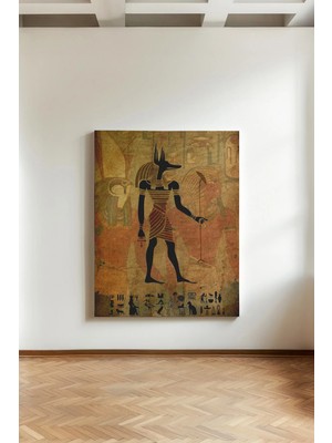 Kanvaspera Anubis Mısır Mitolojisi - Kanvas Tablo - Antik Sarı Kahve, Egzotik Retro Duvar Dekoru