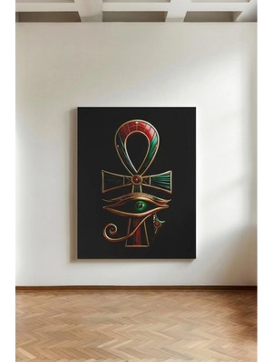 Kanvaspera Mistik Ankh ve Horus’un Gözü - Kanvas Tablo - Siyah Altın, Mısır Mitolojisi, Ezoterik Duvar Dekoru