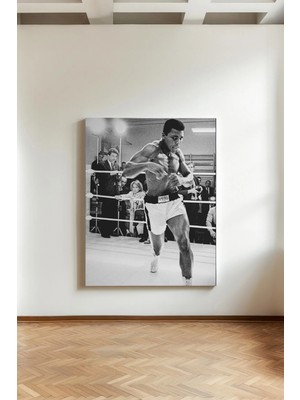 Kanvaspera Muhammed Ali Efsanesi- Kanvas Tablo - Siyah Beyaz, Retro Motivasyon Spor Duvar Dekoru