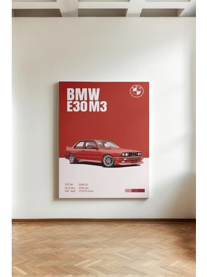 Kanvaspera Bmw E30 M3 - Kanvas Tablo - Kırmızı Klasik Araba, Retro Otomobil Temalı Duvar Dekoru