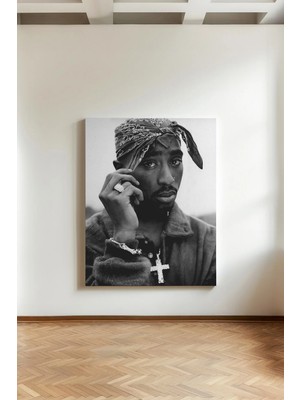 Kanvaspera Tupac Shakur (2pac) Portresi - Kanvas Tablo - Müzik/hip-Hop Ikonu Siyah Beyaz