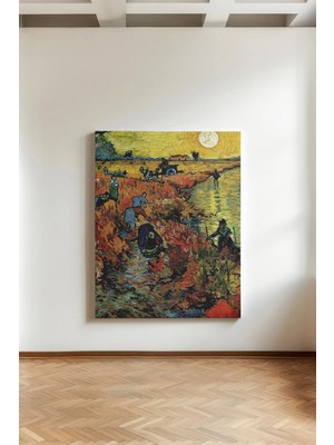 Kanvaspera Van Gogh Kırmızı Bağ Bozumu - Kanvas Tablo - Güneş Batımı Manzara ve Doğa Temalı Duvar Dekoru