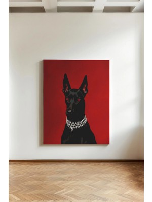 Kanvaspera Doberman Kırmızı Bakış - Kanvas Tablo - Zarif ve Güçlü Dijital Köpek Portresi - Duvar Dekoru
