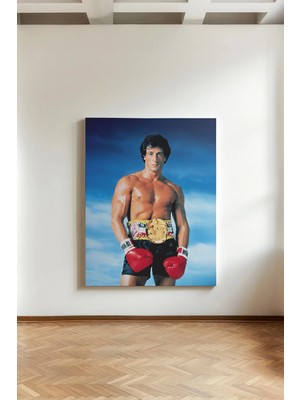 Kanvaspera Rocky Balboa Şampiyon - Kanvas Tablo - Sylvester Stallone, Mavi, Motivasyon ve Ofis Duvar Dekoru