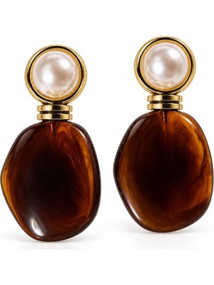 Solare Accessories Vintage Inci Detaylı Kehribar Görünümlü Kahverengi Sallantılı Kadın Küpe