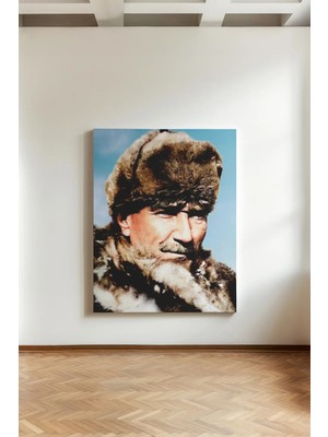Kanvaspera Mustafa Kemal Atatürk - Kürk Montlu Portre - Kanvas Tablo - Temalı Duvar Dekoru